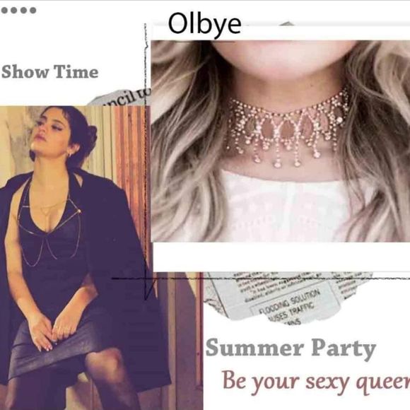 ʕ·ᴥ·ʔOlbye Shining Rhinestone Choker Necklace Gold Diamond - Picture 4 of 4